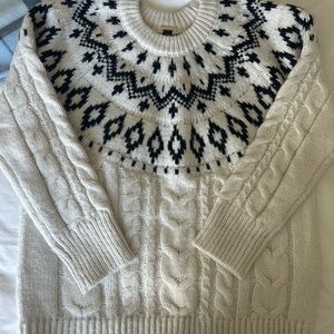 Magaschoni Cream Cable Knit Sweater with Black Fair Isle Yoke